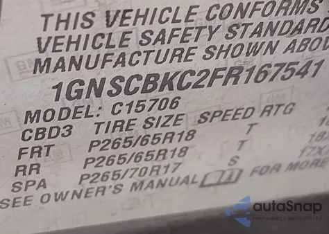 2015 Chevrolet Tahoe Lt z USA, uszkodzony, nr VIN 1GNSCBKC2FR167541